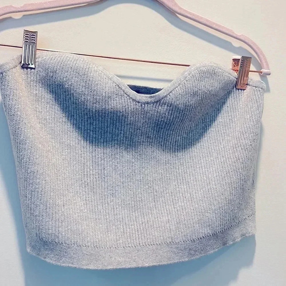 Open Edit Gray Ribbed Sweater Tube Top - Picture 2 of 8